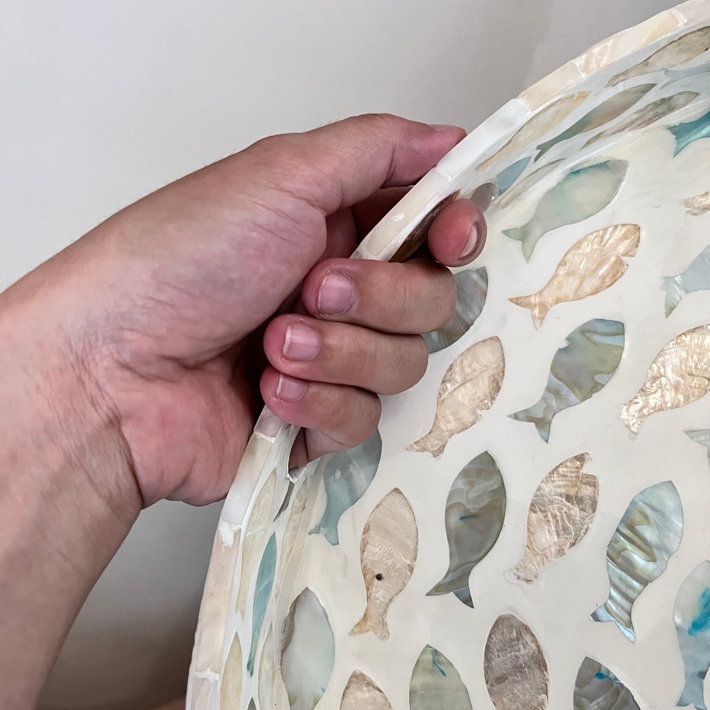 Mother of Pearl Fish Inlay Round Tray – Handmade Decorative Serving Tray