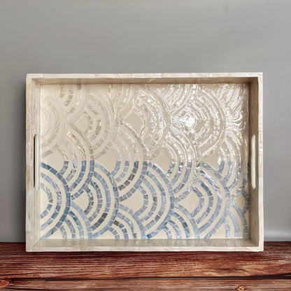 Rectangular Mother of Pearl Inlay Tray – Wave Pattern Decorative Serving Tray