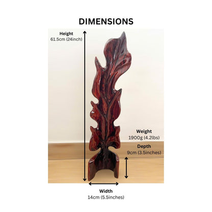 Hand-Carved Rosewood Oak Leaf Sculpture: Solid Wood Decor, 24" Tall