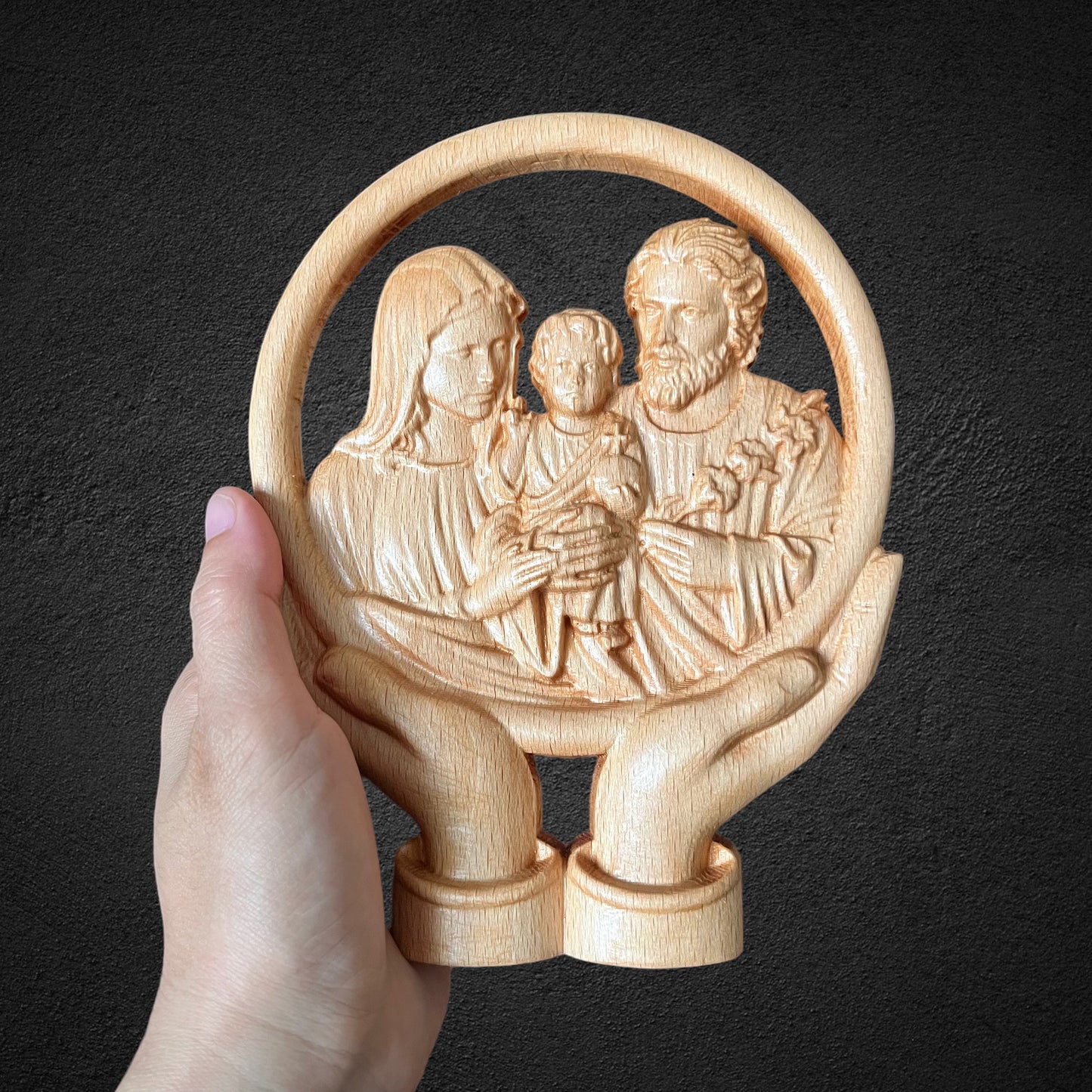 Handcrafted Beech Wood Holy Family Statue