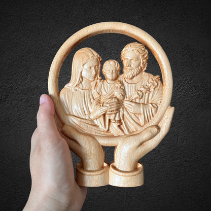 Handcrafted Beech Wood Holy Family Statue