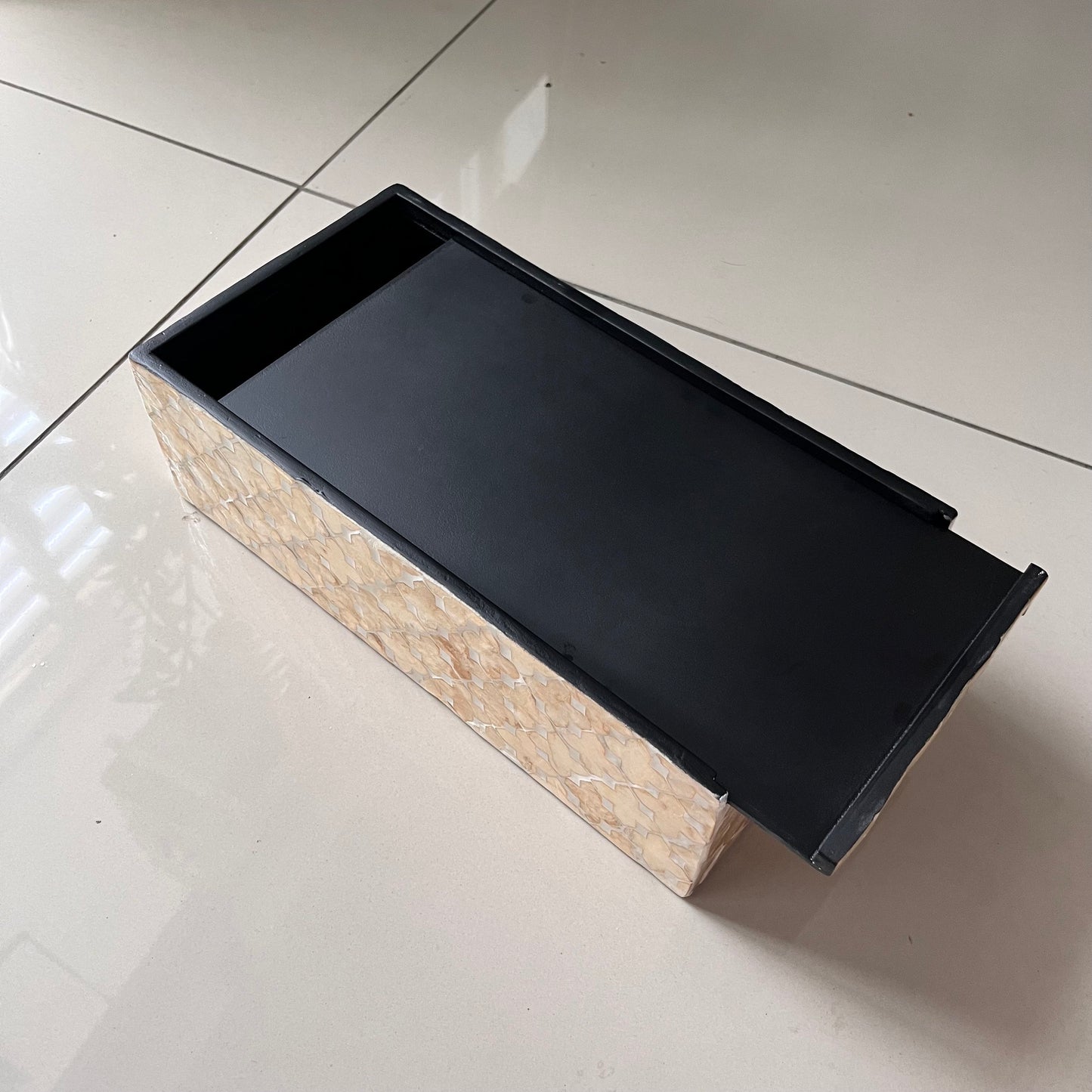 Rectangular Beige Capiz Shell Tissue Box Cover