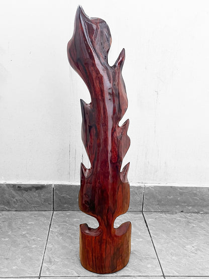 Hand-Carved Rosewood Oak Leaf Sculpture: Solid Wood Decor, 24" Tall