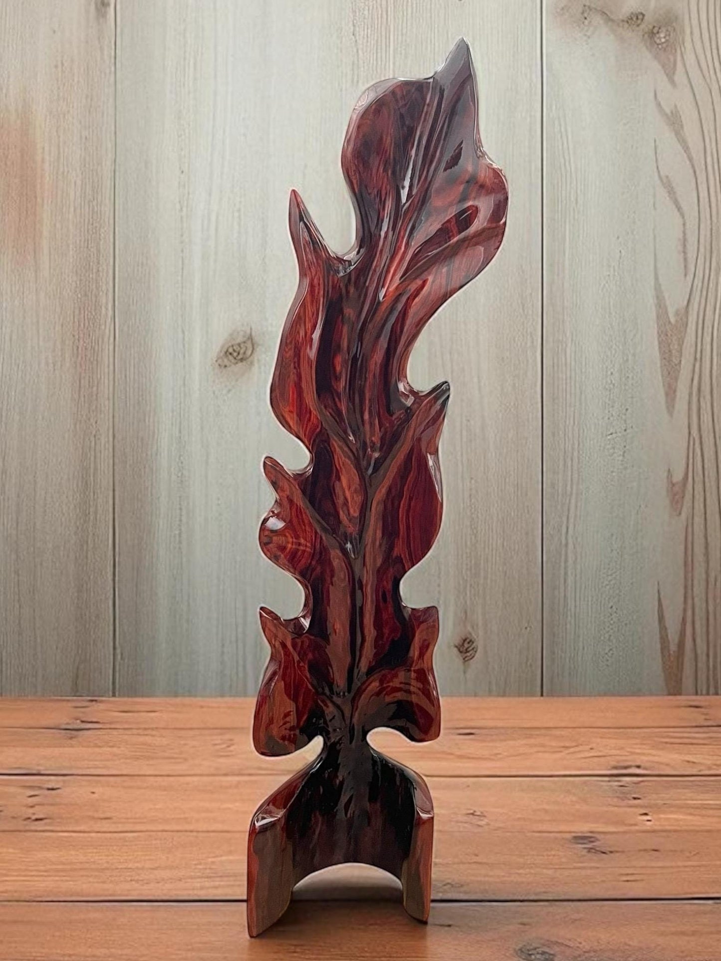 Hand-Carved Rosewood Oak Leaf Sculpture: Solid Wood Decor, 24" Tall