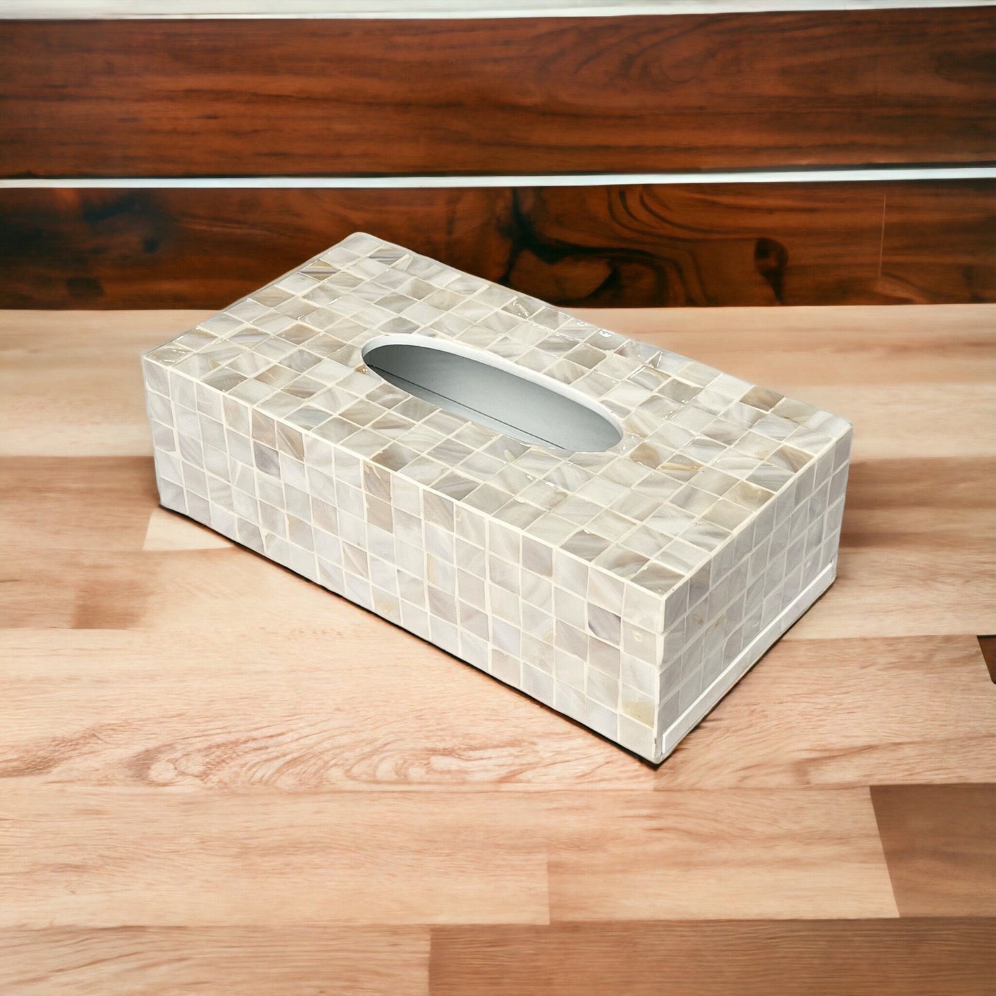 Ivory Rectangular Mother of Pearl Tissue Box Cover