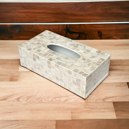 Ivory Rectangular Mother of Pearl Tissue Box Cover