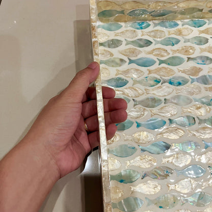 Rectangular Mother of Pearl & Capiz Shell Fish Pattern Inlay Tray