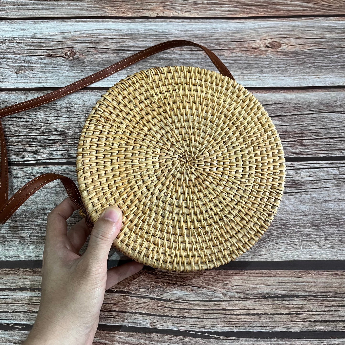 Summer Red Flower Round Rattan Crossbody Bag