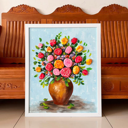 Pebble Art Flower Vase: Handmade Stone Painting, Hanging Wall Art