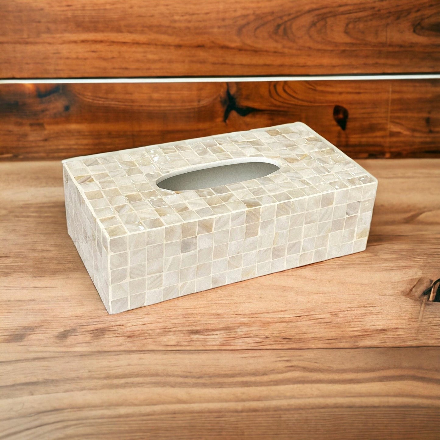 Ivory Rectangular Mother of Pearl Tissue Box Cover