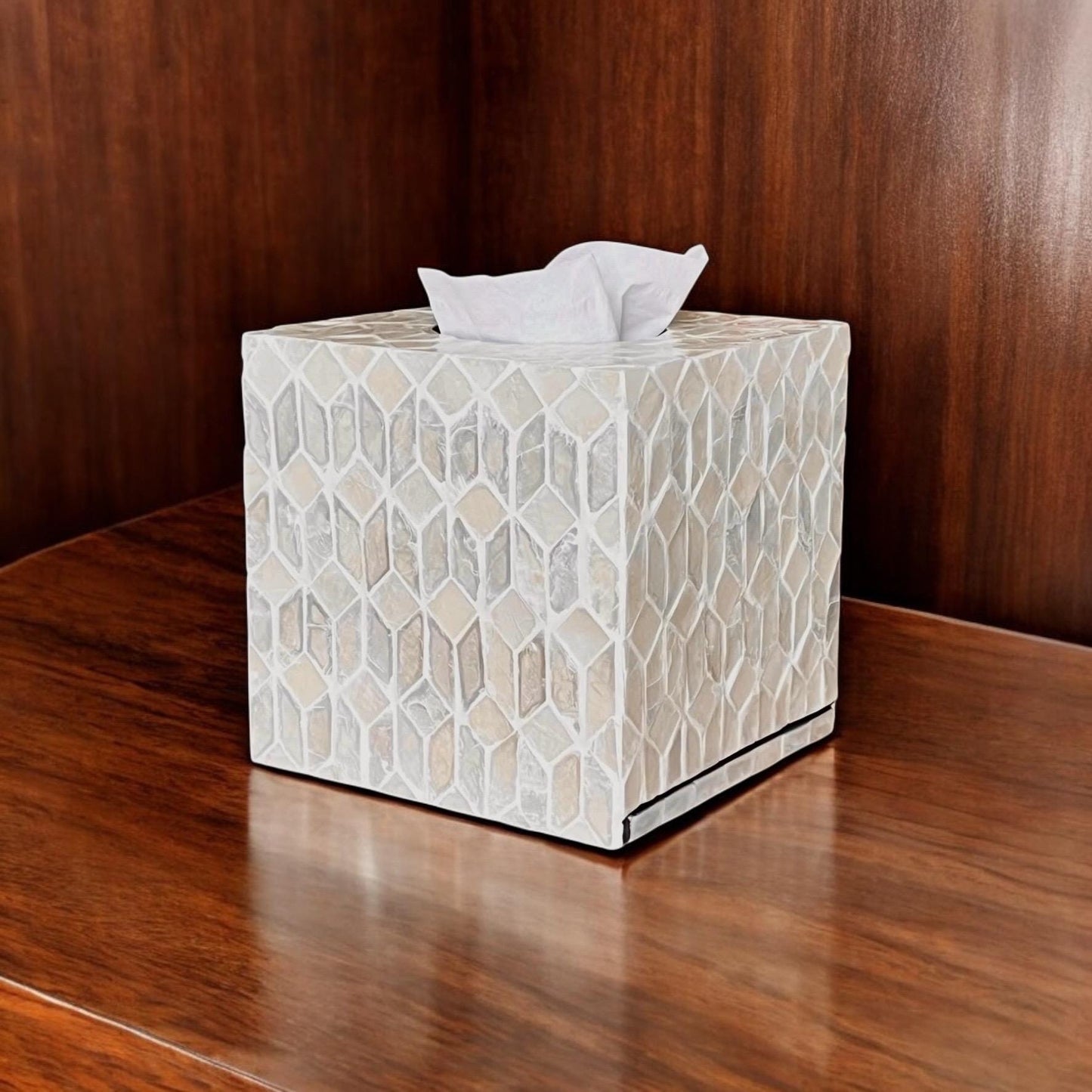 Ivory Capiz Shell Cube Tissue Box Cover