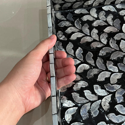 Black Mother of Pearl & Capiz Shell Leaf Inlay Tray