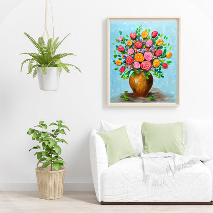Pebble Art Flower Vase: Handmade Stone Painting, Hanging Wall Art