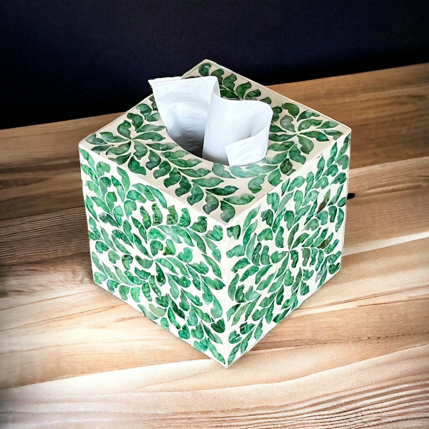 Green Leaf Capiz Inlay Square Tissue Box Cover