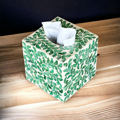 Green Leaf Capiz Inlay Square Tissue Box Cover