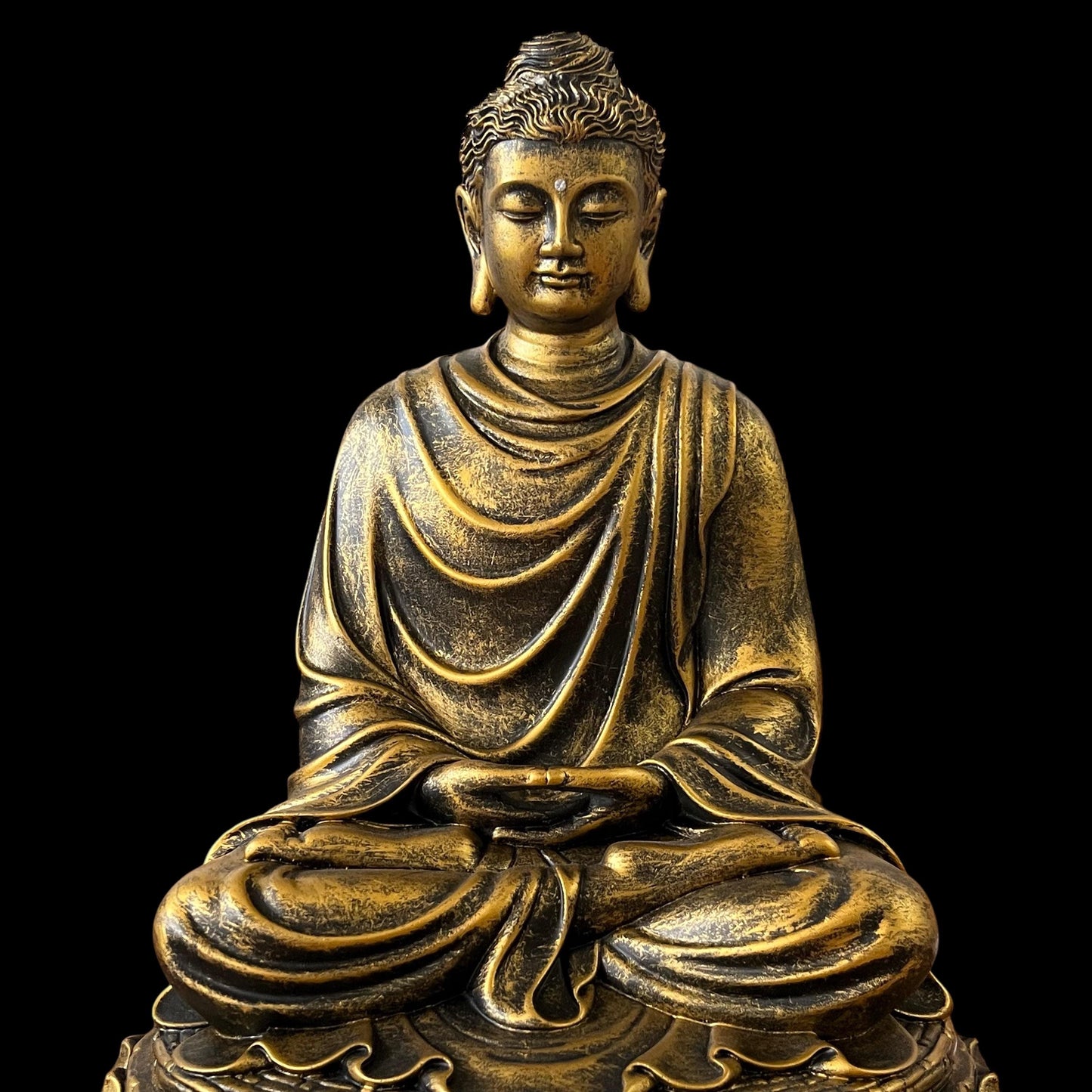 Antique Gold Gautama Buddha Statue | Shakyamuni Meditation Sculpture