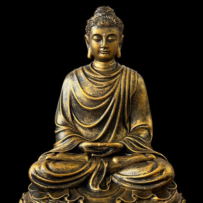Antique Gold Gautama Buddha Statue | Shakyamuni Meditation Sculpture