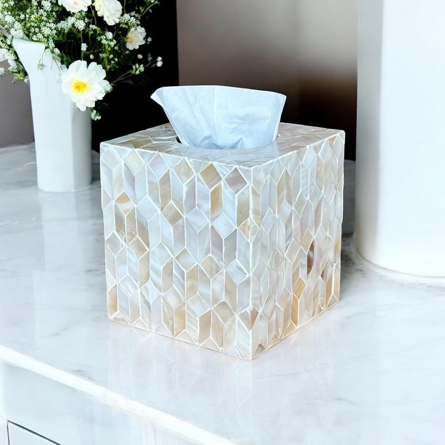 Ivory Square Mother of Pearl Tissue Box Cover