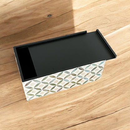 Rectangular Mother of Pearl & Capiz Tissue Box Cover – Ivory Geometric Floral Design