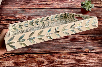 Rectangular Mother of Pearl & Capiz Shell Inlay Tray – Decorative Serving Tray