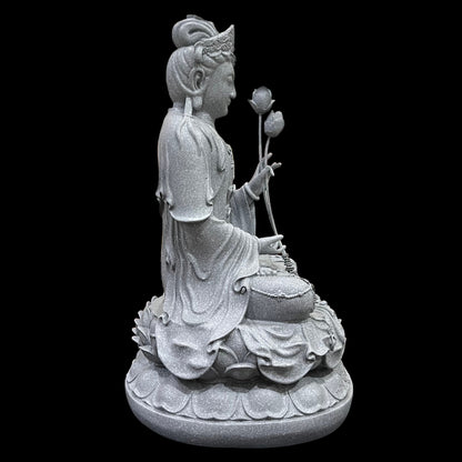 Guan Yin Statue: Artificial Stone Bodhisattva Holding Lotus Flower