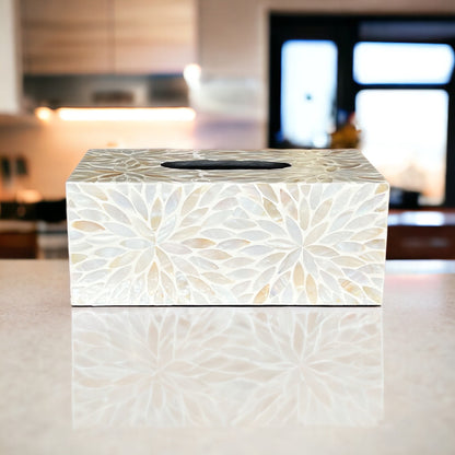 Rectangular Ivory Floral Mother of Pearl Tissue Box Cover