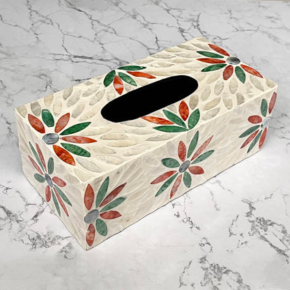 Rectangular Floral Capiz Shell Tissue Box Cover