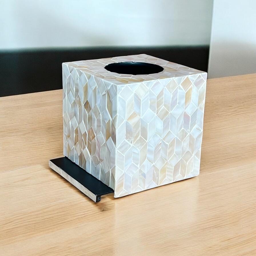 Ivory Square Mother of Pearl Tissue Box Cover