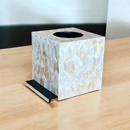 Ivory Square Mother of Pearl Tissue Box Cover