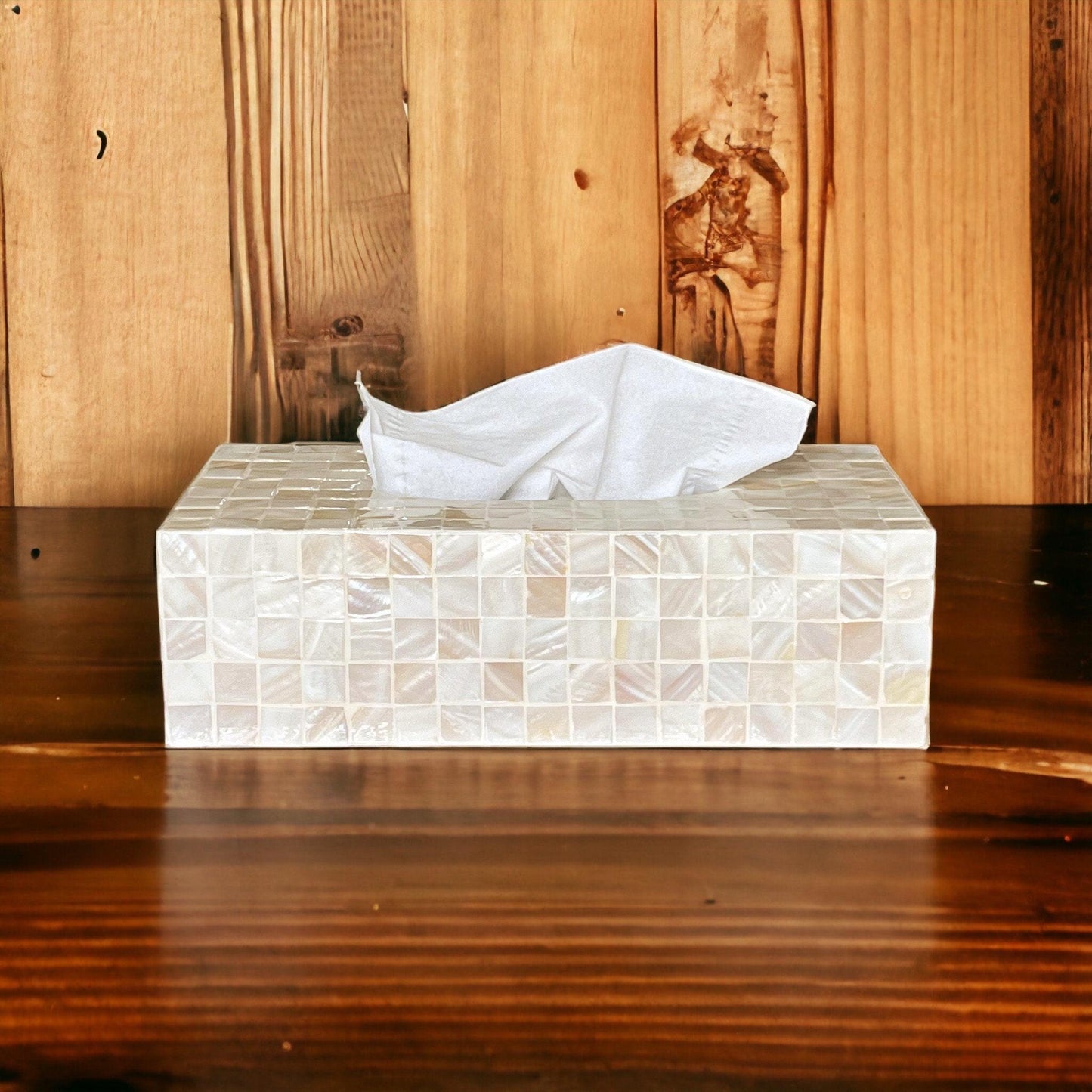 Ivory Rectangular Mother of Pearl Tissue Box Cover