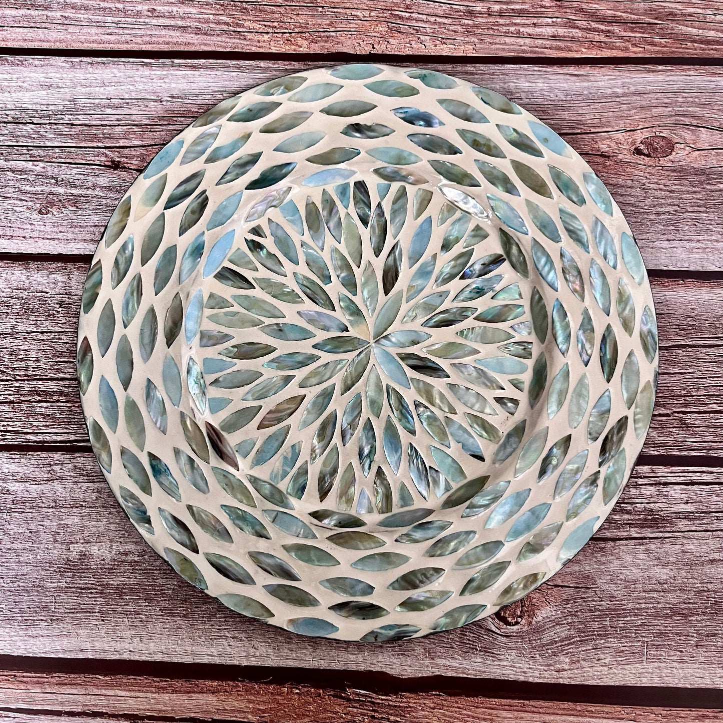 Set of 2 Blue Ivory Inlay Mother of Pearl Charger Plates