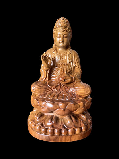 Wooden Guanyin Buddha Statue – Solid Hardwood Meditation & Spiritual Home Decor