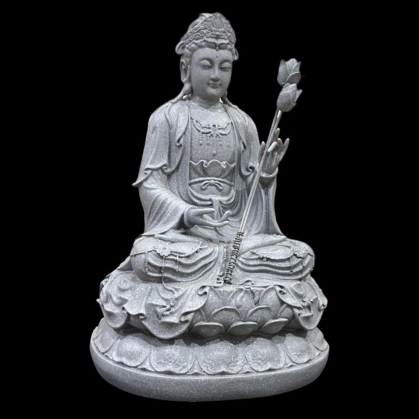 Guan Yin Statue: Artificial Stone Bodhisattva Holding Lotus Flower