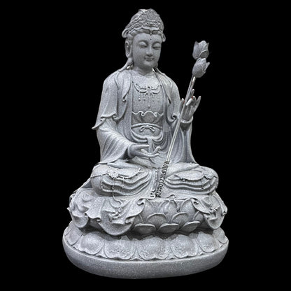 Guan Yin Statue: Artificial Stone Bodhisattva Holding Lotus Flower