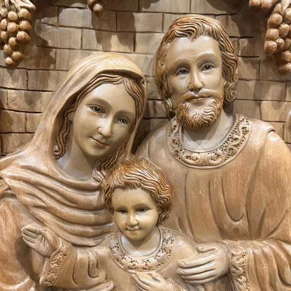 Hand-Carved Aromatic Wood Holy Family Statue: Catholic Wall Decor