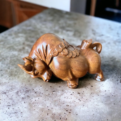 Feng Shui Bull Figurines Set of 2 | Green Cypress Wood