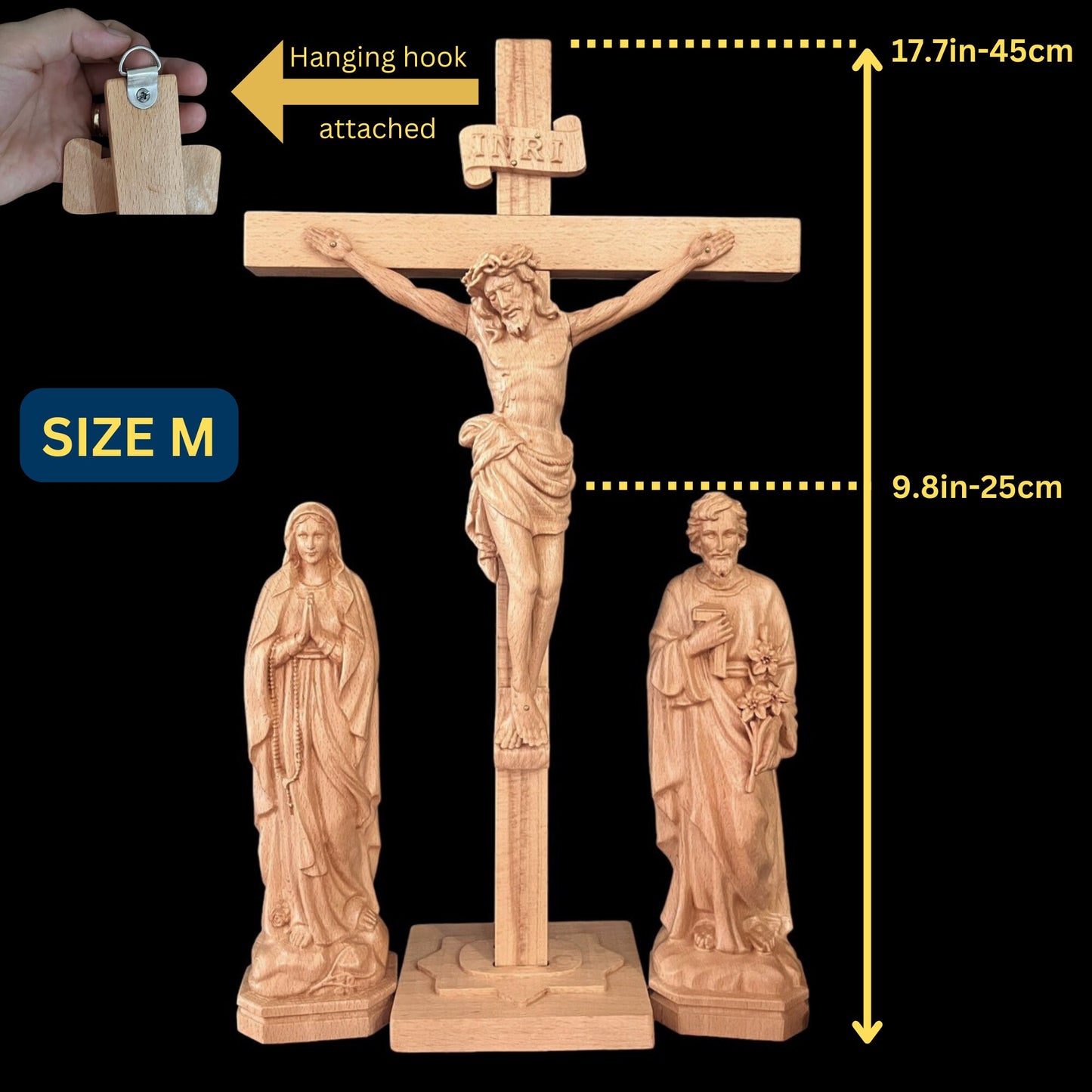 Wooden Crucifix Set – Jesus Christ, Virgin Mary & Saint Joseph
