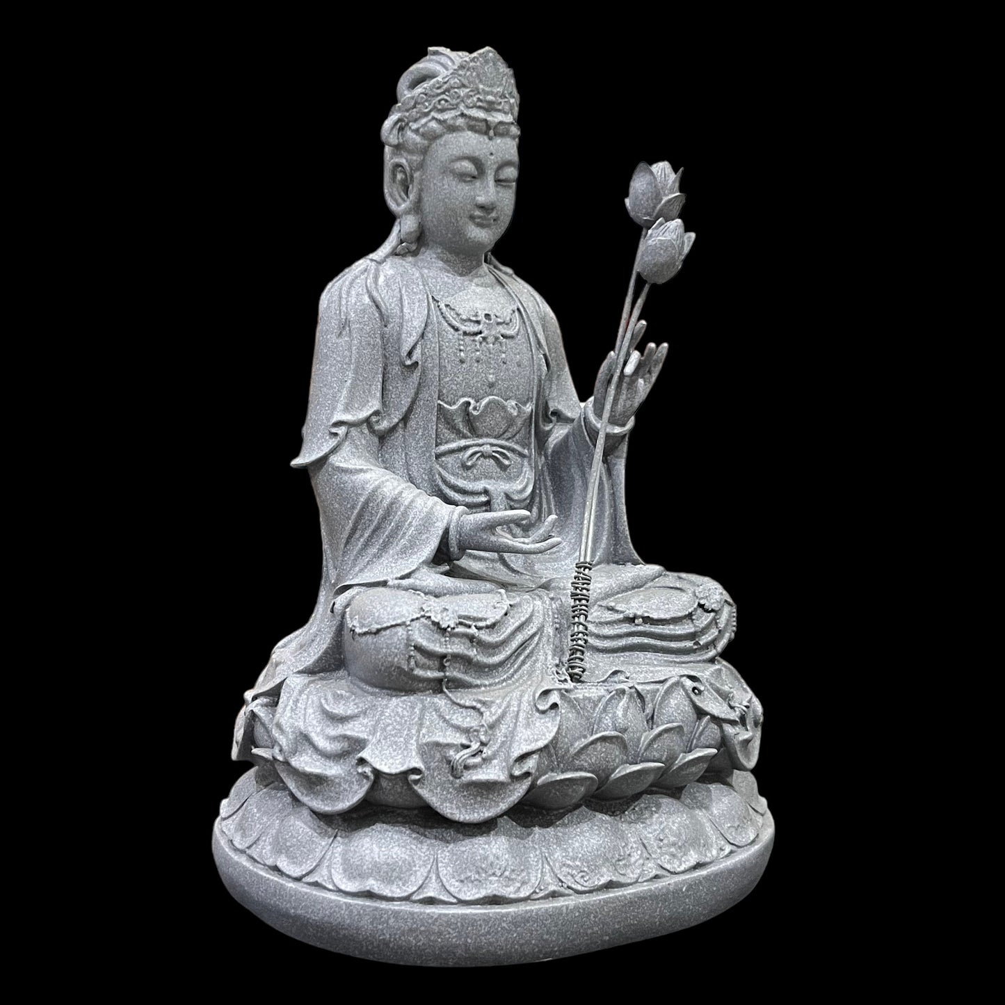 Guan Yin Statue: Artificial Stone Bodhisattva Holding Lotus Flower