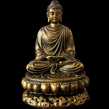 Antique Gold Gautama Buddha Statue | Shakyamuni Meditation Sculpture