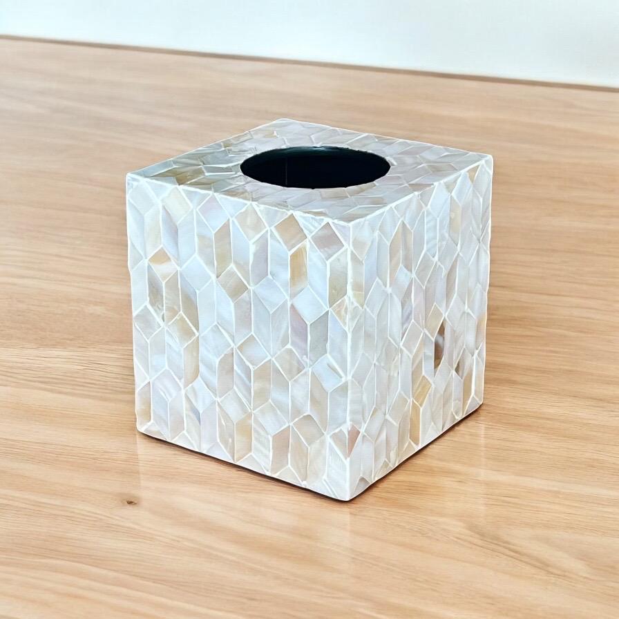 Ivory Square Mother of Pearl Tissue Box Cover
