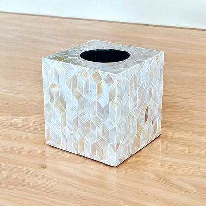 Ivory Square Mother of Pearl Tissue Box Cover