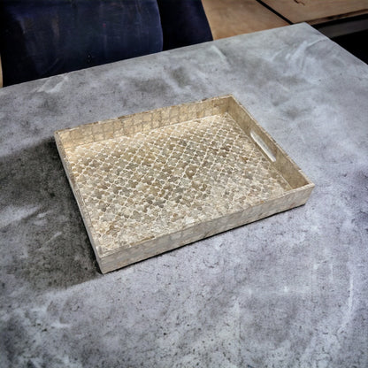 Rectangular Ivory Capiz Shell Mosaic Inlay Tray