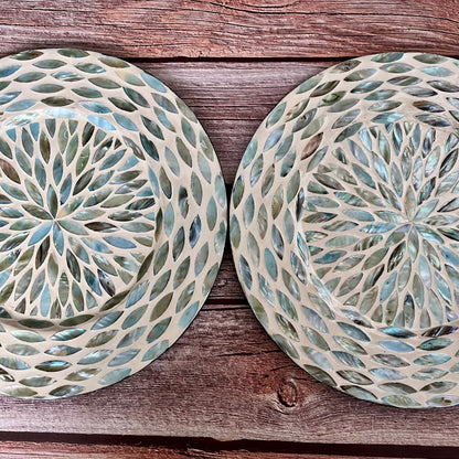 Set of 2 Blue Ivory Inlay Mother of Pearl Charger Plates