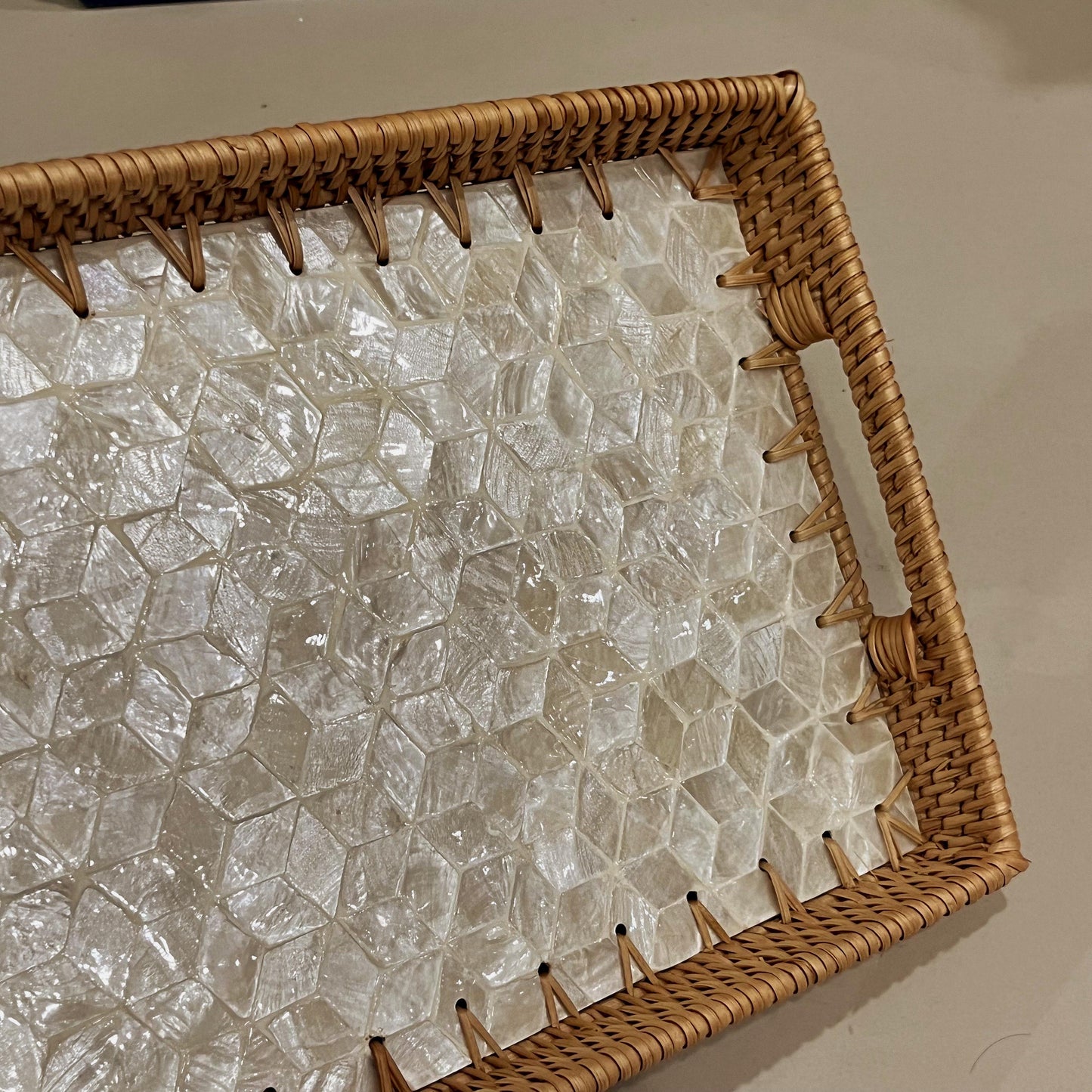 Ivory Rectangle Hand-woven Rattan Decorative Tray