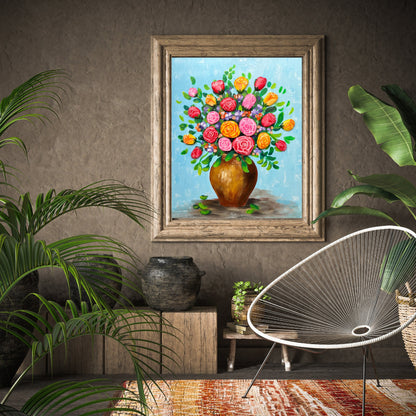 Pebble Art Flower Vase: Handmade Stone Painting, Hanging Wall Art