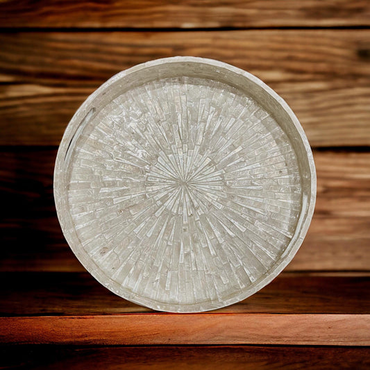 Round Capiz Shell Sunburst Inlay Tray