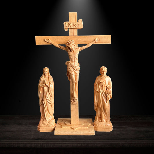 Wooden Crucifix Set – Jesus Christ, Virgin Mary & Saint Joseph