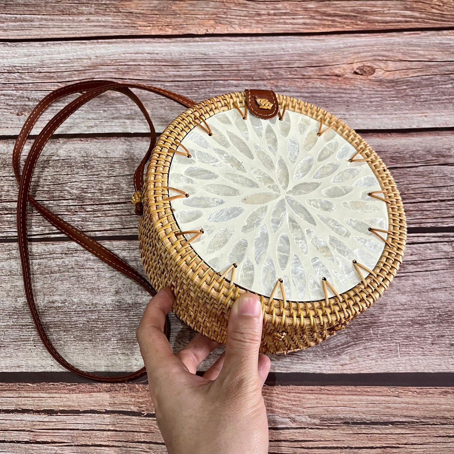 Lovely White Ivory Round Rattan Crossbody Bag