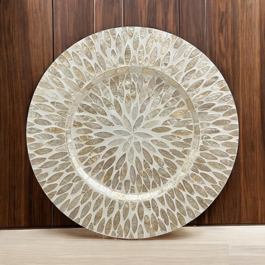 Set of 2 Handmade Capiz Shell Charger Plates Beige Floral