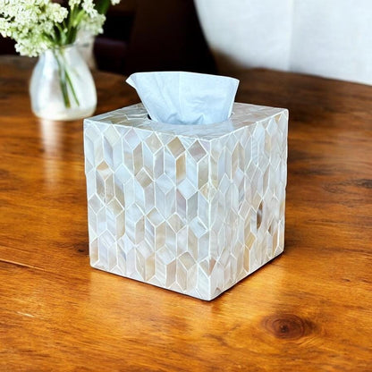 Ivory Square Mother of Pearl Tissue Box Cover